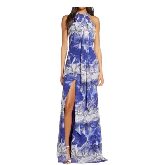 Mark & James by Badgley Mischka Floral Maxi Dress Blue Drape Front - Picture 1 of 12